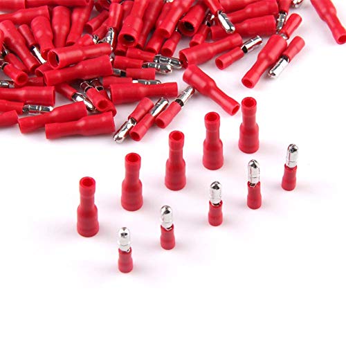Product Cover Electomania® Fully Insulated Male Female Wire Bullet Connector Electrical Crimp Red Terminals Pack of 100Pcs (Red)