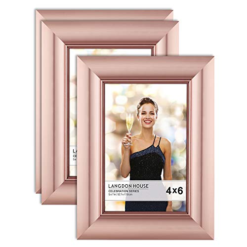 Product Cover Langdon House 4x6 Picture Frame (3 Pack, Rose Gold), Rose Gold Photo Frame 4 x 6, Wall Mount or Table Top, Set of 3 Celebration Collection