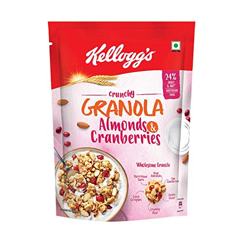 Product Cover Kellogg's Crunchy Granola  Almonds and Cranberries, Breakfast Cereal, Multi-Grain Cereal, 460gms Pack