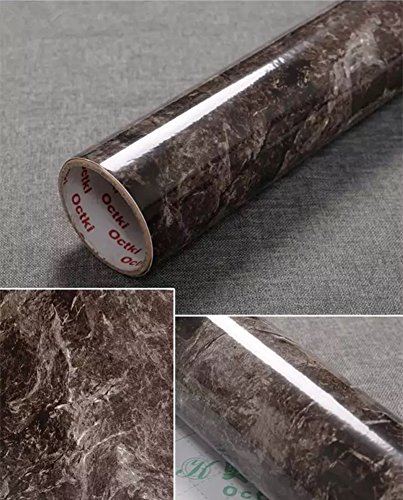 Product Cover Yancorp Dark Brown Marble Contact Paper Removable Wallpaper Film Self-Adhesive Granite Sticker Kitchen Peel Stick Backsplash Marble Tile Countertop Shelf Liner (Small)