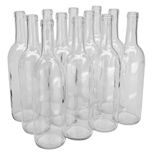 Product Cover North Mountain Supply 750ml Glass Bordeaux Wine Bottle Flat-Bottomed Cork Finish - Case of 12 - Clear/Flint