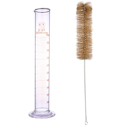 Product Cover 1000ml Glass Graduated Cylinder Measuring Bottle Single Metric Scale with Cleaning Brush (1000ml Cylinder)