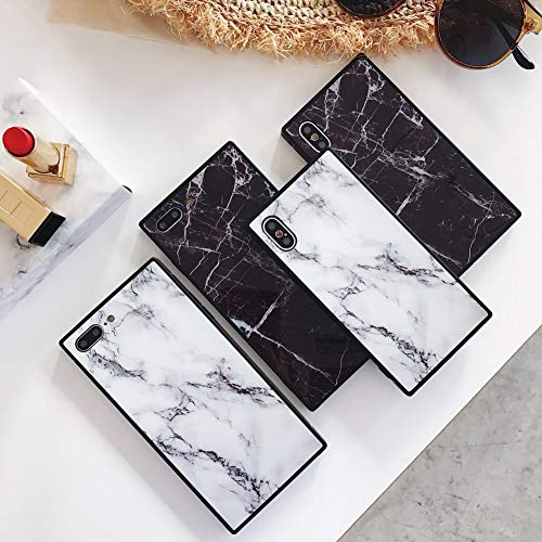 Product Cover Square Marble Case for iPhone X 10 Black White Glossy Cover for iPhone 7 Plus 8plus Slim Soft Flexible TPU Shockproof Trunk Back Shell (iPhone 7Plus/8Plus 5.5'', White)