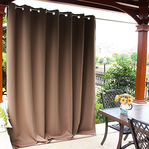 Product Cover NICETOWN Outdoor Curtain Panel for Patio - Vertical Blinds Thermal Insulated Grommet Top Blackout Slider Curtain/Drape for Outside Pavilion/Lounge (Tan, Single Panel, 100 x 84-Inch)