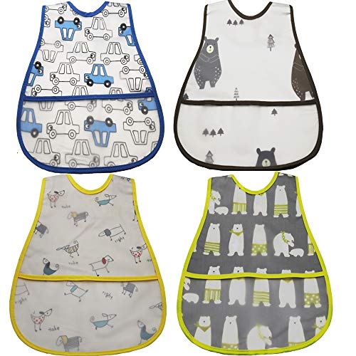 Product Cover Baby Waterproof Bib with Crumb Catcher Pocket， Comfortable Soft Adjustable Snaps Feeding Bibs For Infants and Toddlers