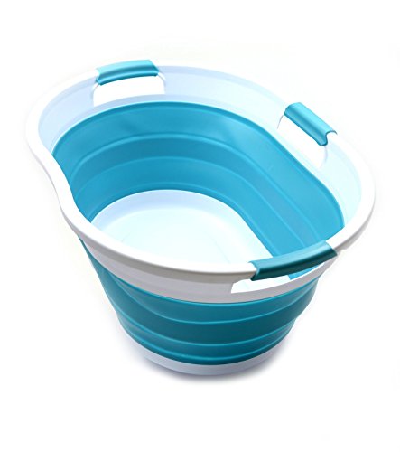 Product Cover SAMMART 36L (9.5 Gallon) Collapsible 3 Handled Plastic Laundry Basket-Foldable Pop Up Storage Container-Portable Washing Tub-Space Saving Basket/Water Capacity 27L/7.1 Gallon (1, Bright Blue)