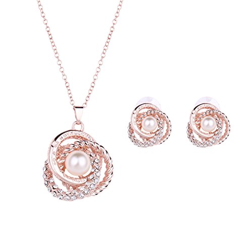 Product Cover Milue Women Jewelry Set Gorgeous Rhinestone Faux Pearl Pendant Necklace Stud Earrings
