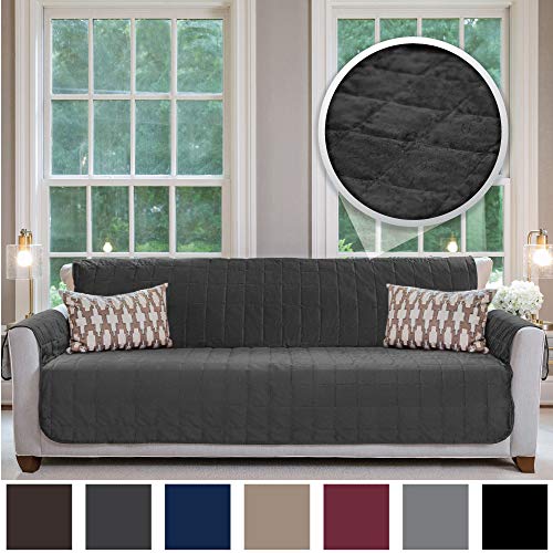 Product Cover Gorilla Grip Original Velvet Slip Resistant X-Large Oversized Sofa Protector for Seat Width up to 78 Inch, Furniture Slipcover, 2 Inch Straps, Couch Slip Cover Throw for Pet Dog, Cats, Sofa, Charcoal