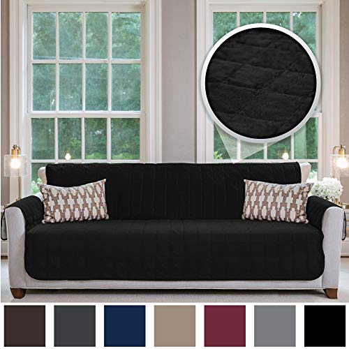 Product Cover Gorilla Grip Original Velvet Slip Resistant X-Large Oversized Sofa Protector for Seat Width up to 78 Inch, Furniture Slipcover, 2 Inch Straps, Couch Slip Cover Throw for Pet Dogs, Cats, Sofa, Black