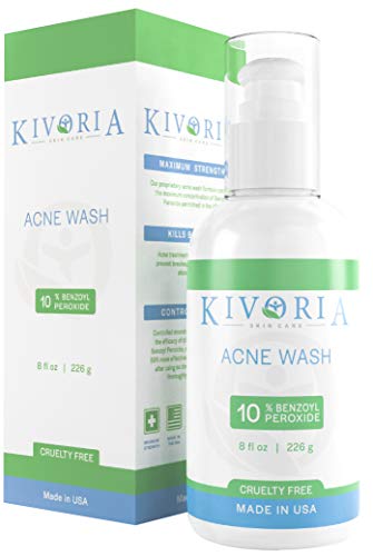 Product Cover Kivoria Benzoyl Peroxide 10%, Maximum Strength Acne Treatment Face and Body Wash, 8 Ounce