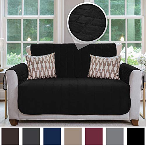 Product Cover Gorilla Grip Original Velvet Slip Resistant Luxurious Loveseat Slipcover Protector, Seat Width Up to 54 Inch Patent Pending, 2 Inch Straps, Hook, Sofa Furniture Cover for Dogs, Kids, Love Seat, Black