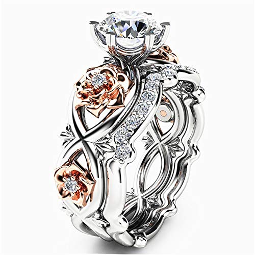 Product Cover Bookear Women Silver & Rose Gold Filed White Wedding Engagement Floral Ring Set (6)