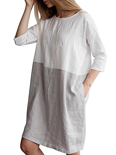 Product Cover Famulily Women's Oversized 3 4 Sleeve Two Tone Colors Loose T Shirt Dress with Pockets
