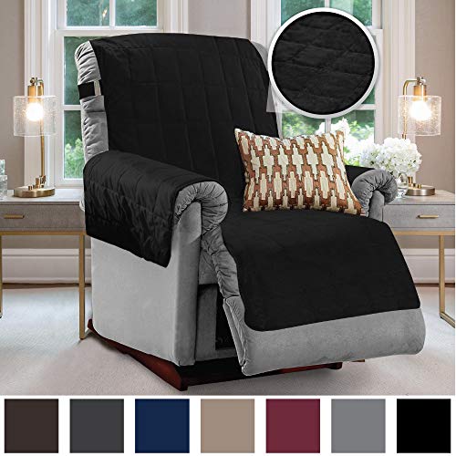 Product Cover Gorilla Grip Original Velvet Slip Resistant Luxurious Recliner Slipcover Protector, Seat Width Up to 26 Inch Patent Pending, 2 Inch Straps, Hook, Furniture Cover for Pets, Dogs, Kids, Recliner, Black