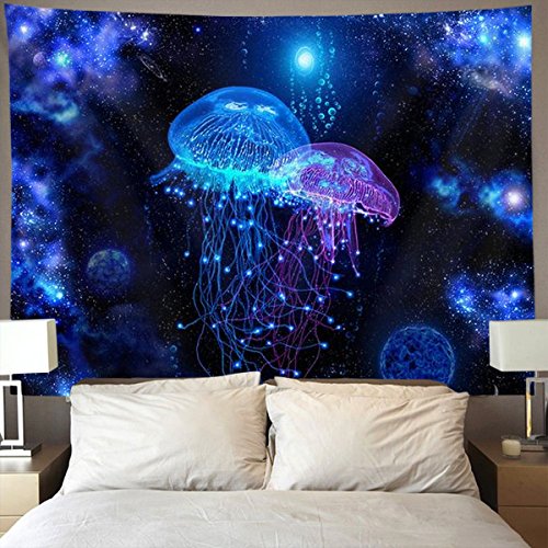 Product Cover NiYoung Cosmic Galaxy Under sea Ocean Jellyfish Wall Tapestry Hippie Art Tapestry Wall Hanging Home Decor Extra Large tablecloths 60x90 inches for Bedroom Living Room Dorm Room