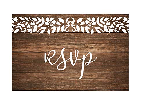 Product Cover RSVP Cards for wedding Invitation 50 4x6 RSVPs Rustic Wood White Lace RSVP Postcards with No Envelopes. Paper Response Reply RSVP Post Card kit for home dinner Party invitations, bridal shower invites