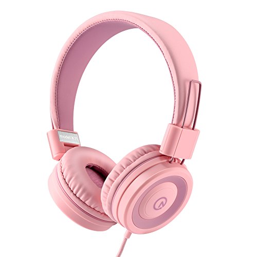 Product Cover Kids Headphones - noot products K11 Foldable Stereo Tangle-Free 3.5mm Jack Wired Cord On-Ear Headset for Children/Teens/Girls/Smartphones/School/Kindle/Airplane/Plane/Tablet - Soft Pink
