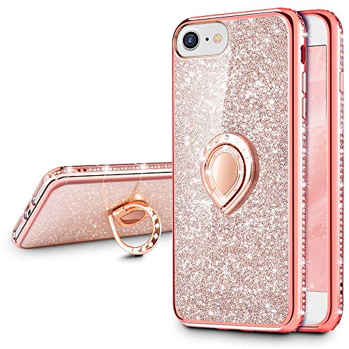 Product Cover VEGO Case Compatible with iPhone 7 iPhone 8 iPhone 6S,Glitter Sparkle Bling Rhinestone Fancy Cute Case with Ring Holder kickstand for Girls Women for iPhone 7 8 6S (Rose gold)