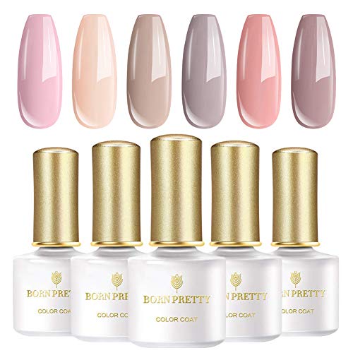 Product Cover BORN PRETTY Nude Color Gel Nail Polish Set Pink and Gray Series color Soak Off Nail Art Gel Polish Required Gel Base & Top Coat 6 Bottles 6ml