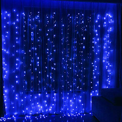 Product Cover Twinkle Star 300 LED Window Curtain String Light for Christmas Wedding Party Home Garden Bedroom Outdoor Indoor Wall Decoration(Blue)