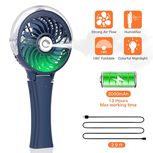 Product Cover COMLIFE Handheld Misting Fan Portable Fan Facial Steamer-Rechargeable Battery Operated Fan, Foldable Travel Fan with Cooling Humidifier and Colorful Nightlight for Camping, Hiking, Outdoor (Blue)