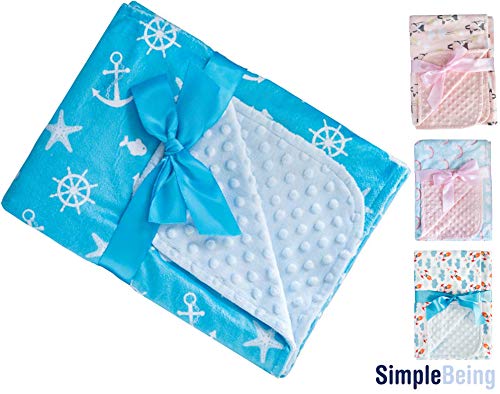 Product Cover Simple Being Baby Blanket Minky Quality Soft, Double Layer Textured Dot, Double Sided Sensitive Skin for Little Boys, Toddler, and Travel Friendly (Sailor)