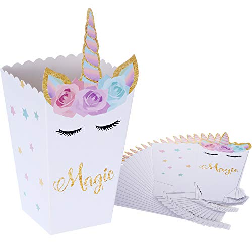 Product Cover SATINIOR 24 Pieces Popcorn Snack Boxes Rainbow Unicorn Pattern Treat Box Popcorn Container for Baby Shower Birthday Party Supplies（Style 1）