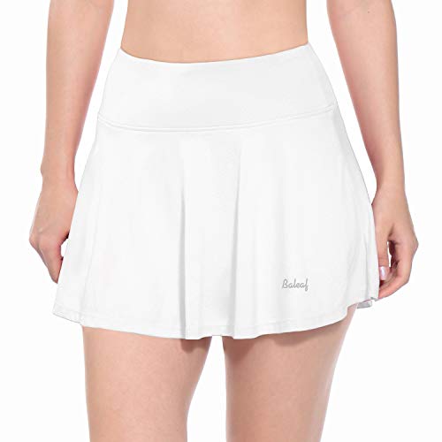 Product Cover BALEAF Women's Athletic Golf Skirt Tennis Skort Pleated with Pockets White Size M