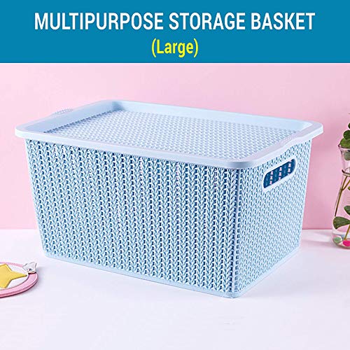 Product Cover TIED RIBBONS Plastic Basket with Lid for Utility Living Room(Sky Blue, 33x20x20cm)