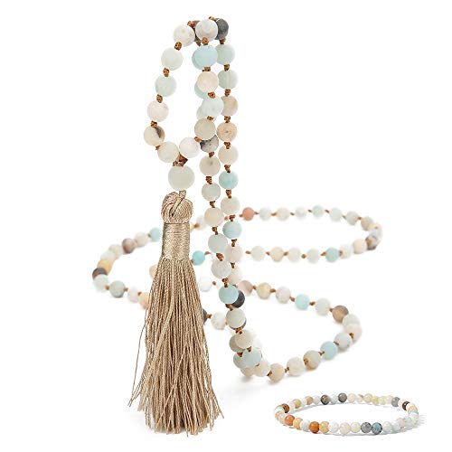 Product Cover OAIITE 108 Natural Stone Beads Handmade Charm Personalized Stylish Beaded Tassel Necklace (B)
