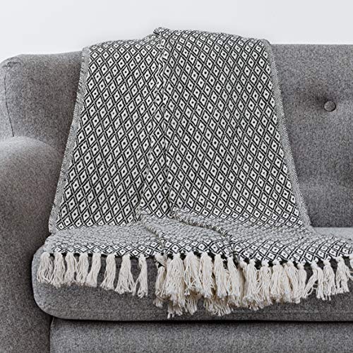Product Cover Americanflat Omala Black and Cream Mini Diamond Cotton Blanket Throw with Fringe - 50x60 Inches