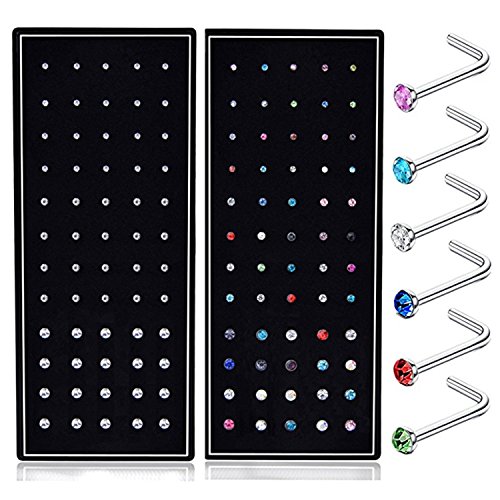 Product Cover SMUOBT 120pcs 22G L Shaped Stainless Steel Nose Studs Rings Piercing Pin Body Jewelry 1.5mm 2mm 2.5mm a Set White and Colour