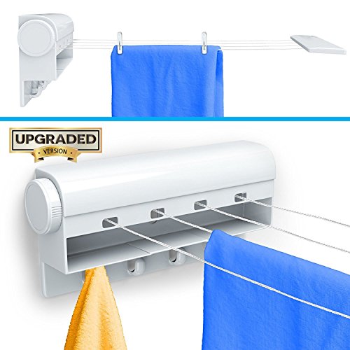 Product Cover Gideon Retractable Tension Clothesline with 4 Built-in Hanging Hooks 10 Clothes Pins Creates 40 Feet of Drying Space