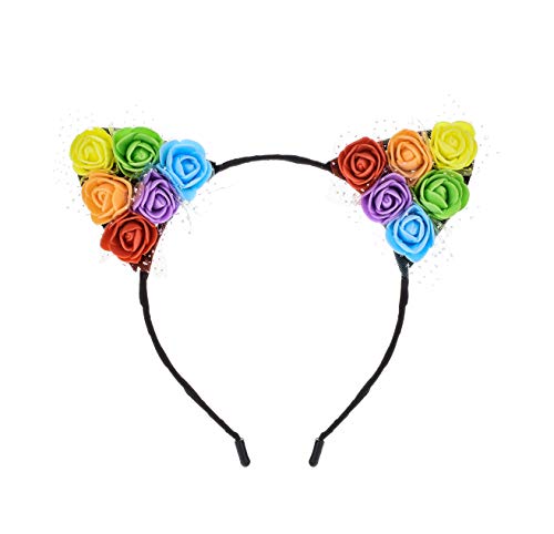 Product Cover Floral Fall Festival Sunflower Rainbow Rose Flower Cat Ear Headbands Girls Party DaisyHeadpieces HC-16 (Rose Ear)