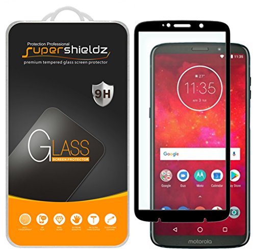 Product Cover (2 Pack) Supershieldz for Motorola Moto Z3 and Moto Z3 Play Tempered Glass Screen Protector, (Full Screen Coverage) Anti Scratch, Bubble Free (Black)