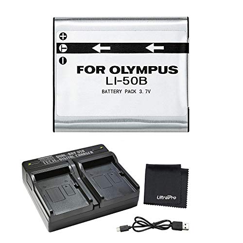 Product Cover UltraPro LI-50B High-Capacity Replacement Battery w/Rapid Dual Charger for Select Olympus Cameras - UltraPro Bundle Includes: Deluxe Microfiber Cleaning Cloth