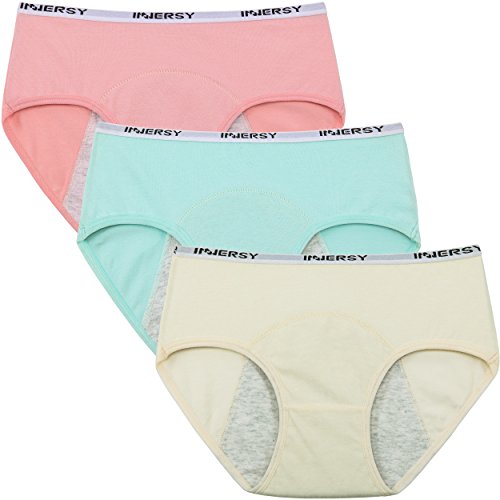 Product Cover INNERSY Teen's Leakproof Period Panties Cotton Menstrual Protective Underwear Women's Postpartum Briefs 3 Pack(Medium, Solid 1)