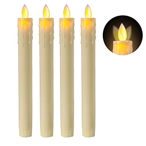 Product Cover 5PLOTS 8 Inch Flameless Taper Candles with Moving Wick, Flickering LED Candlesticks for Valentine's Day Decor, Table Centerpieces, Party Decoration, Set of 4, Ivory