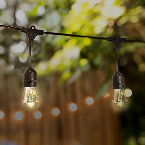 Product Cover Sterno Home 48-Ft Vintage-Style Waterproof Outdoor LED String Lights - Hanging Edison Bulbs on Black Rubberized Cord - For Backyard, Weddings, Patio, Porch, and more.