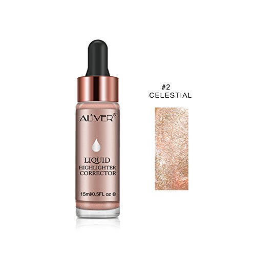 Product Cover Aliver Liquid Highlighter Makeup Smooth Shimmer Glow Liquid Illuminator for Face Contour Makeup (#2 CELESTIAL)