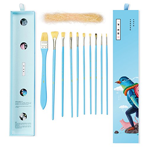 Product Cover Miya Artist Paint Brushes Set for Acrylic Oil Watercolor Face & Body Gouache Painting with Hog Hairs,Nice Gift for Artist,Kids & Adults,10 Pcs（Blue）