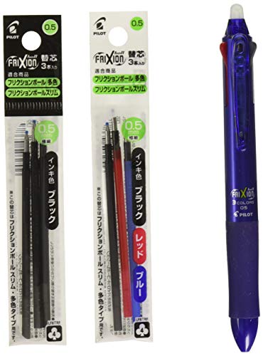 Product Cover PILOT FriXion Ball 3 Kit, Blue Barrel, Extra Fine Point, Erasable Black, Blue & Red Gel Inks Includes Eraser & Ink Refills (MPDP5002)