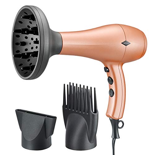 Product Cover NITION Negative Ions Ceramic Hair Dryer with Diffuser Attachment Ionic Blow Dryer Quick Drying,1875 Watt 2 Speed / 3 Heat Settings,Cool Shot Button,Lightweight,Champagne Gold