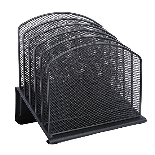 Product Cover Klickpick Office 5 Sections Desktop Inclined File Document Sorter Organizer Mesh Desk Organizer Sorter 5 Sections for for Home or Office Organization, Stores Binders, Folders, Files, and More - Black