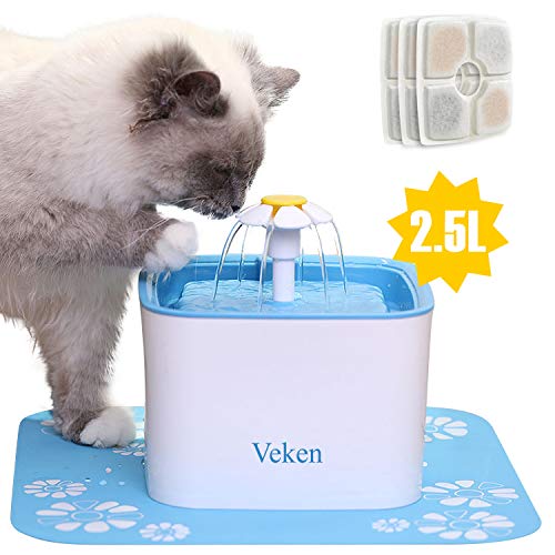Product Cover Veken Pet Fountain, 84oz/2.5L Automatic Cat Water Fountain Dog Water Dispenser with 3 Replacement Filters & 1 Silicone Mat for Cats, Dogs, Multiple Pets, Blue