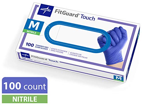 Product Cover Medline FitGuard Touch Nitrile, Latex Free, Powder Free, Exam Gloves, Blue, Medium (100 Count)