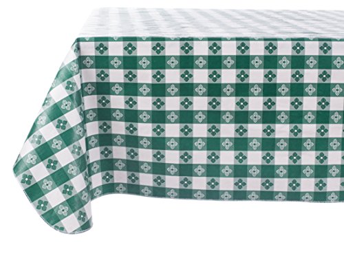 Product Cover Yourtablecloth Checkered Vinyl Tablecloth with Flannel Backing for Restaurants, Picnics, Bistros, Indoor and Outdoor Dining (Green and White, 52X90 Rectangle/Oblong)