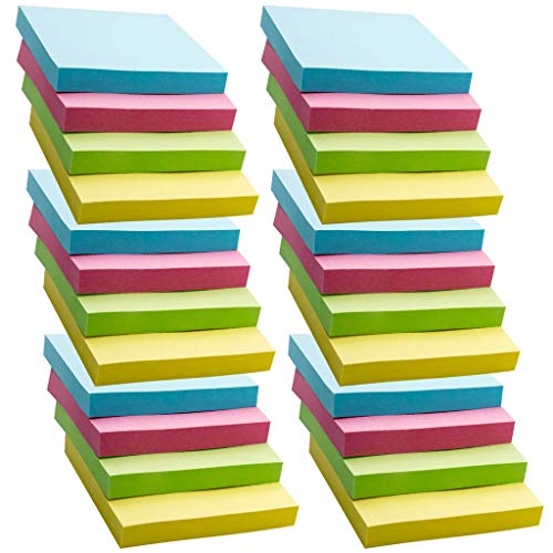 Product Cover AWEI AZHI Super Sticky Notes, 24 Pads Self-Stick Notes, 100 Sheets/Pad, Sticky Notes 3x3 inch with Assorted Colors, Post Notes for Study, Works, Daily Life