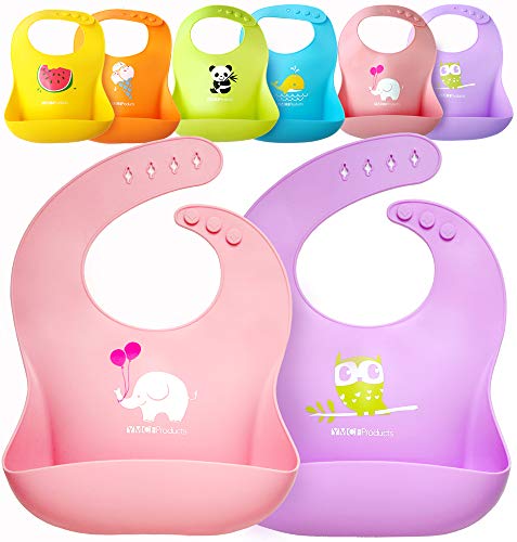 Product Cover Single or Set of 2 Waterproof Silicone Baby Bib Lightweight Comfortable Easy-Wipe Clean