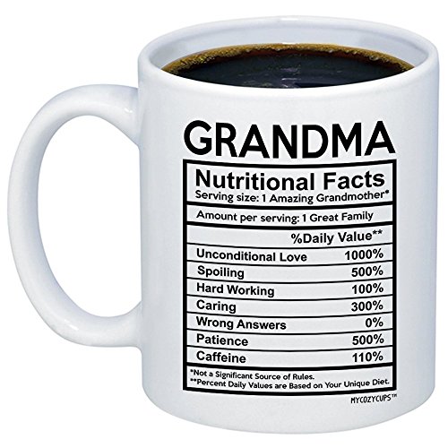Product Cover MyCozyCups Gift For Grandma - Grandma Nutritional Facts Coffee Mug - Funny New Gag Novelty Gift From Family For Birthday, Christmas, Anniversary, Valentine's Day - Awesome Grandmother Cup